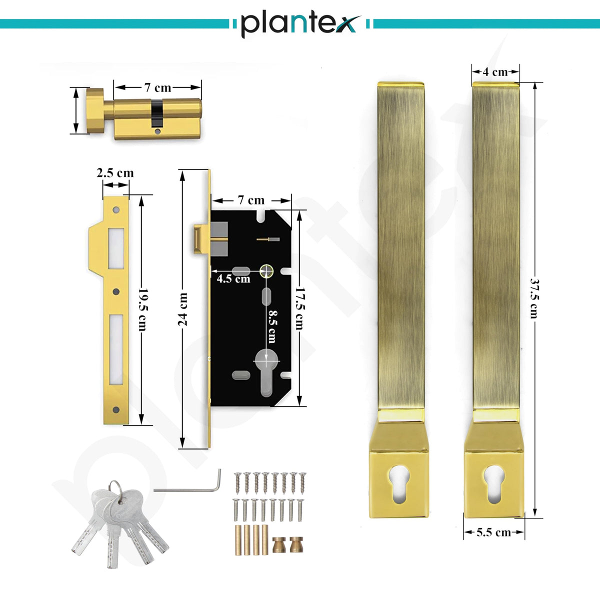 Plantex 15 Inch Door Handle with Lock/Stainless Steel Handle Set for Home/Office/Door Accessories - Pack of 1 (Brass Antique & Gold)-3