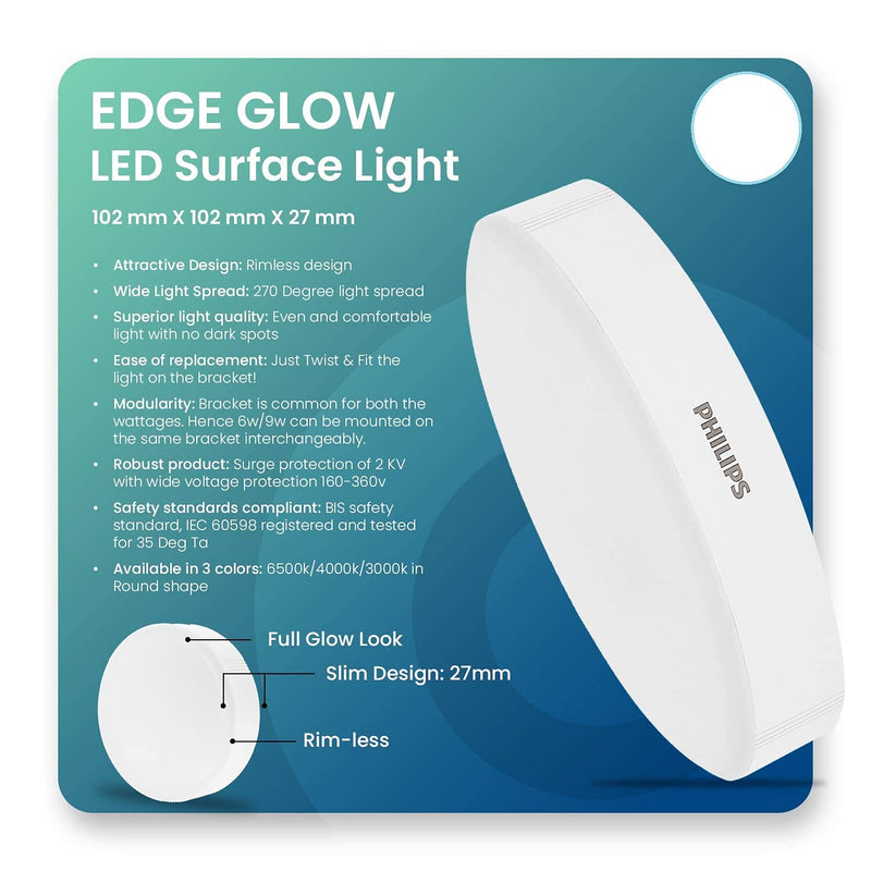 Philips Edge Glow GenNEXT Surface Downlighter 9W (Cool White) (Pack of 4) with 270 Degree Light Spread
