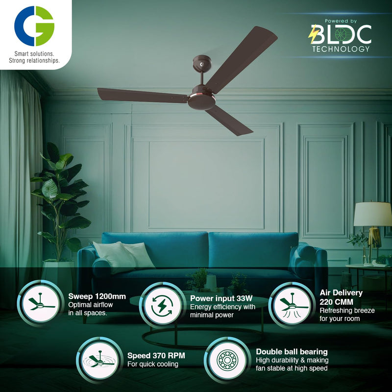 CG Elite Air Prime BLDC 1200 mm Ceiling Fan | 5 Star (Smoke Brown)-3