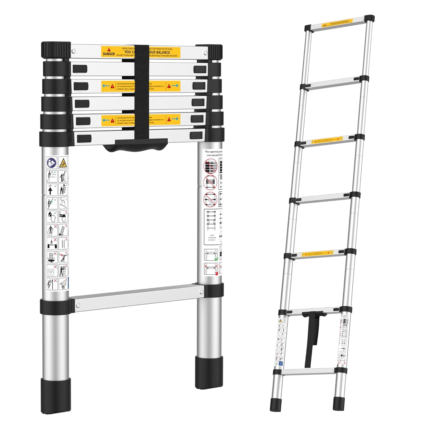 BonKaso VertiPro 2M(6.5Ft) Telescopic Ladder|Aluminum Ladder 7 Step|Multipurpose for Home & Outdoor use with Self Locking Mechanism|EN131 Certified Max Load Capacity of 150kg