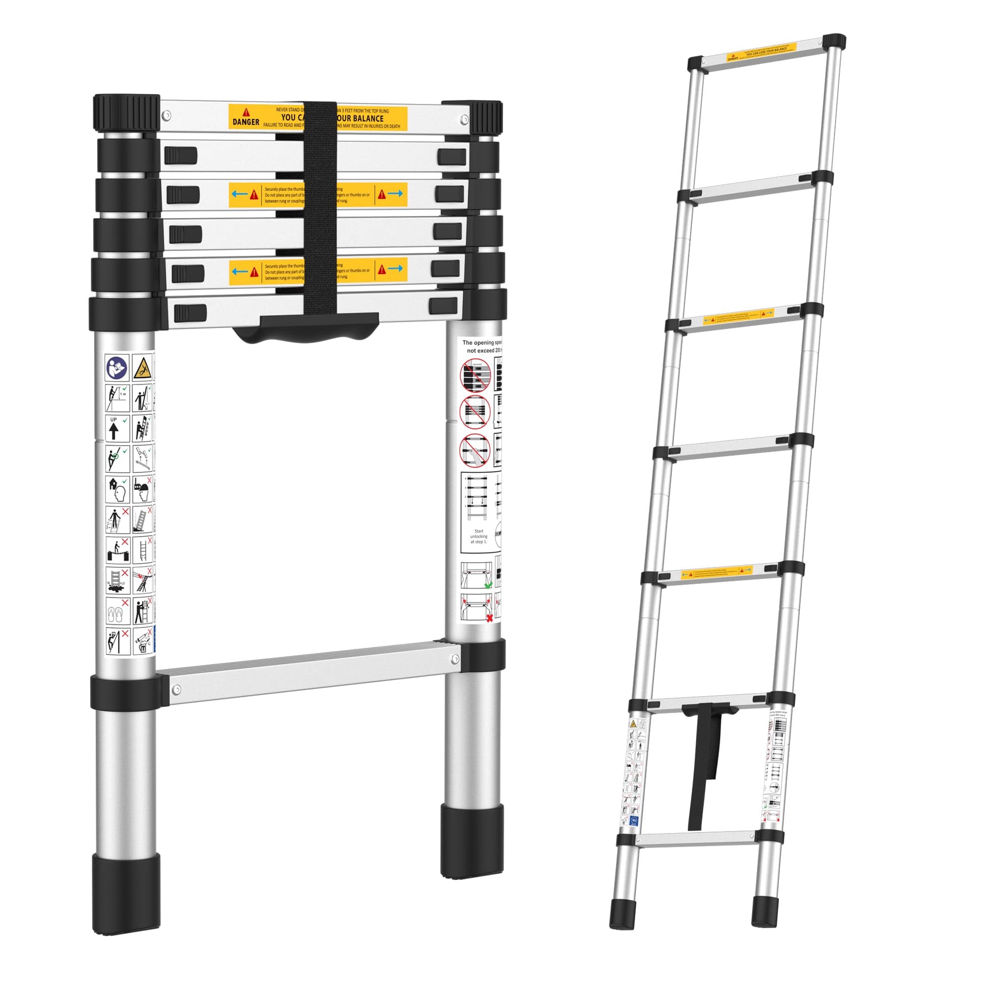 BonKaso VertiPro 2M(6.5Ft) Telescopic Ladder|Aluminum Ladder 7 Step|Multipurpose for Home & Outdoor use with Self Locking Mechanism|EN131 Certified Max Load Capacity of 150kg