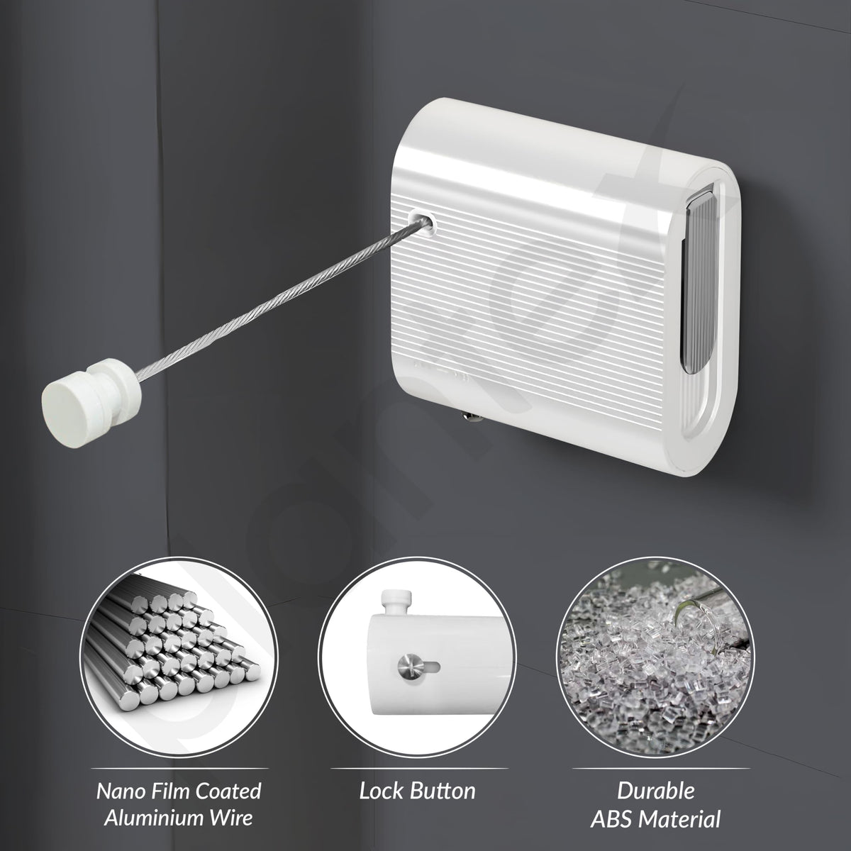 Plantex Retractable Single Row Clothesline/Indoor - Outdoor Clothesline/Lockable Cloths Line - Approx 4.1 Meter (13.45 ft.) - (20 kg Capacity) (White)-3