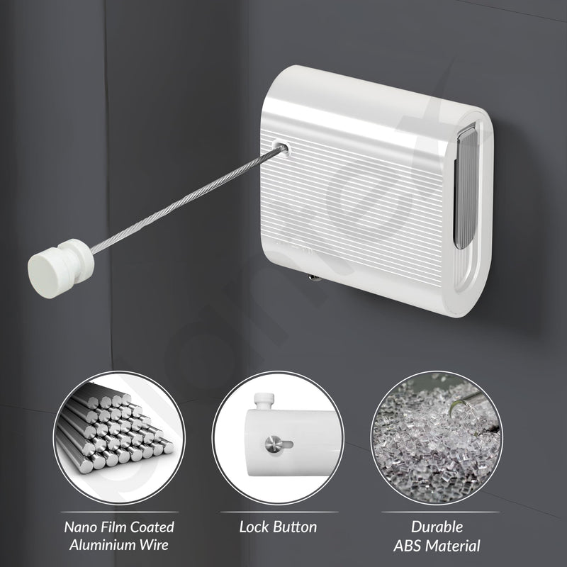 Plantex Retractable Single Row Clothesline/Indoor - Outdoor Clothesline/Lockable Cloths Line - Approx 4.1 Meter (13.45 ft.) - (20 kg Capacity) (White)-3