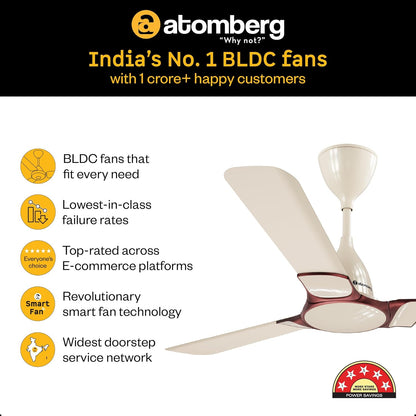 atomberg Erica Nuvo Regulator 1200mm BLDC Ceiling Fan | Newly Launched | Advance Air+ Technology | Award Winning Designer Fan | BEE 5 star | Low noise operation | 3 Years Warranty (Seasand Ivory)