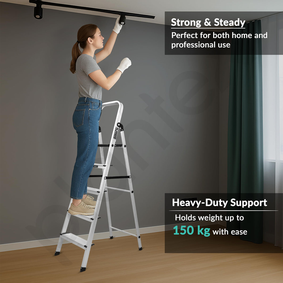 Plantex Big Foot 5 Step Foldable Aluminium Ladder/Step Ladder for Home Use with Wide Anti-Slip Steps and Secured Joints/5-Year Manufacturer Warranty(Black & Silver)-6