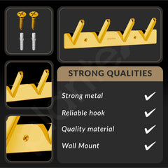 Plantex Wall Hooks for Hanging Cloth/Stainless Steel Towel Hangers/Bathroom Robe Hooks/Door Hangers/Square Wall Hook/Hook Rail for Hanging Keys - 4 Hooks (Pack of 3, PVD Gold)-6