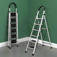 Plantex Ladder for Home 6 Steps/Foldable Ladder with Anti-Skid Wide Steps (30L x 20W cm)/Strong D-Shape Pipe with X-Support for More Stability/5 Year Warranty(Apex-White)