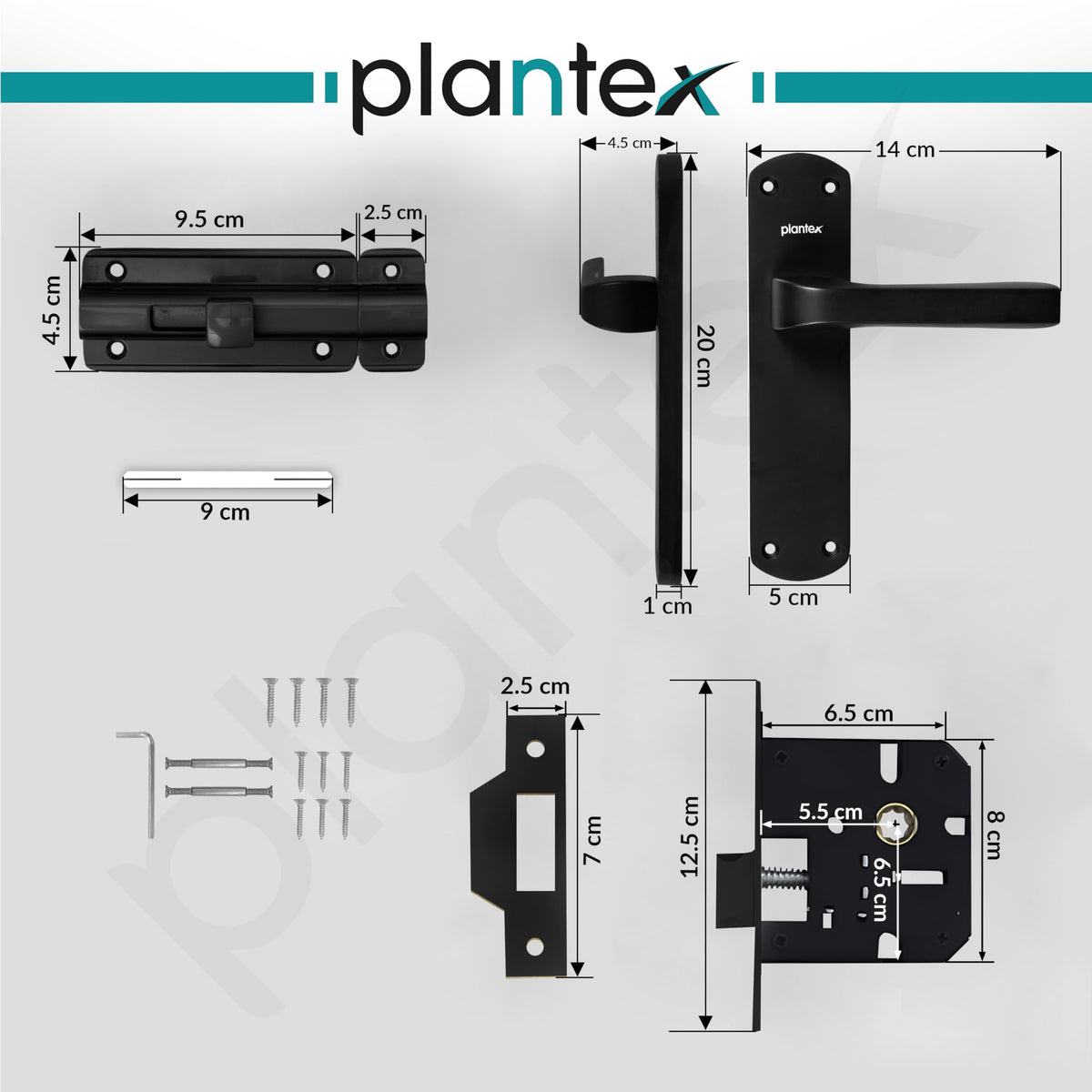 Plantex Heavy Duty Bathroom Door Lock/Mortise Handle Lock/8inch Keyless Plate Handle Set for Home/Bathroom/Store Room/Balcony/Office with Baby Latch (8132- Z-Black)-5