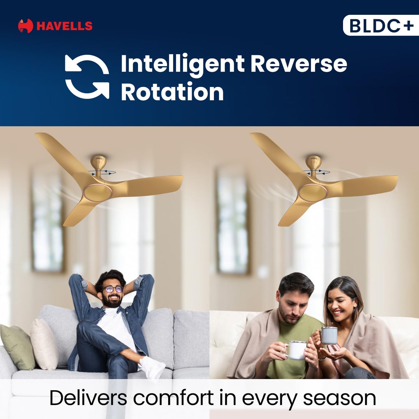 Havells 1200mm Stealth Air BLDC Motor Ceiling Fan | Remote Controlled, High Air Delivery Fan | 5 Star Rated, Upto 60% Energy Saving, 2 Year Brand Warranty | (Pack of 1, Champagne)