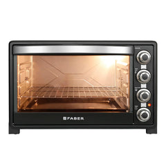 Faber 60L 2200W OTG | Bake, Toast, Roast, Grill | 4 Heating Functions, Upper & Lower Heating, Rottisserie, 360° Convection| Indicator Light, Auto Shut-Off, Ready Bell | Removable Crumb Tray | (Black)