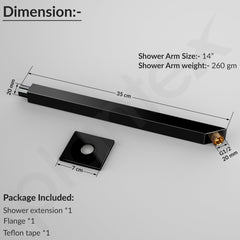 Plantex 14-Inch Shower Arm for Overhead Shower/Stainless Steel Shower Pipe/Wall Mount Bathroom Fitting with 1⁄2-Inch Thread - Pack of 1 (Black) (Model APS-1343)-2