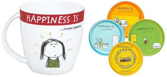 Clay Craft Ceramic Plate - Set of 4, Multicolor, Standard (HS-PL-UR5.5-4PC) Happiness is, Inner Peace Bone China Milk Mug, 270ml/5.6cm, Multicolour