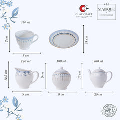 Magique by The Wishing Chair x ClayCraft : River of Flowers Ceramic Teaset 15-Piece | Teapot, Cups & Saucers, Sugar & Milk Pot | Elegant Floral Tea Set for Home High Tea Gifting Weddings Parties