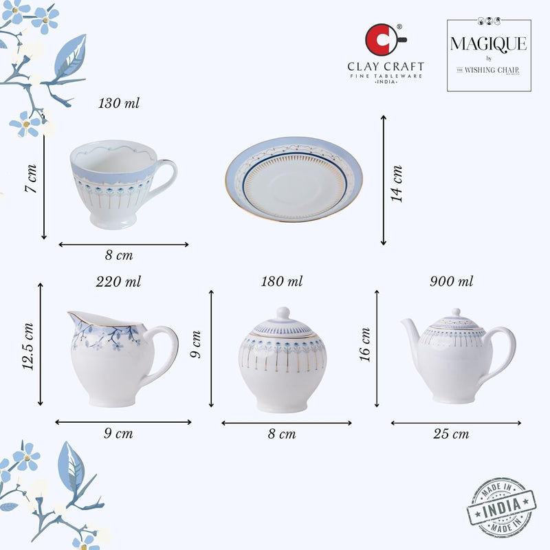 Magique by The Wishing Chair x ClayCraft : River of Flowers Ceramic Teaset 15-Piece | Teapot, Cups & Saucers, Sugar & Milk Pot | Elegant Floral Tea Set for Home High Tea Gifting Weddings Parties