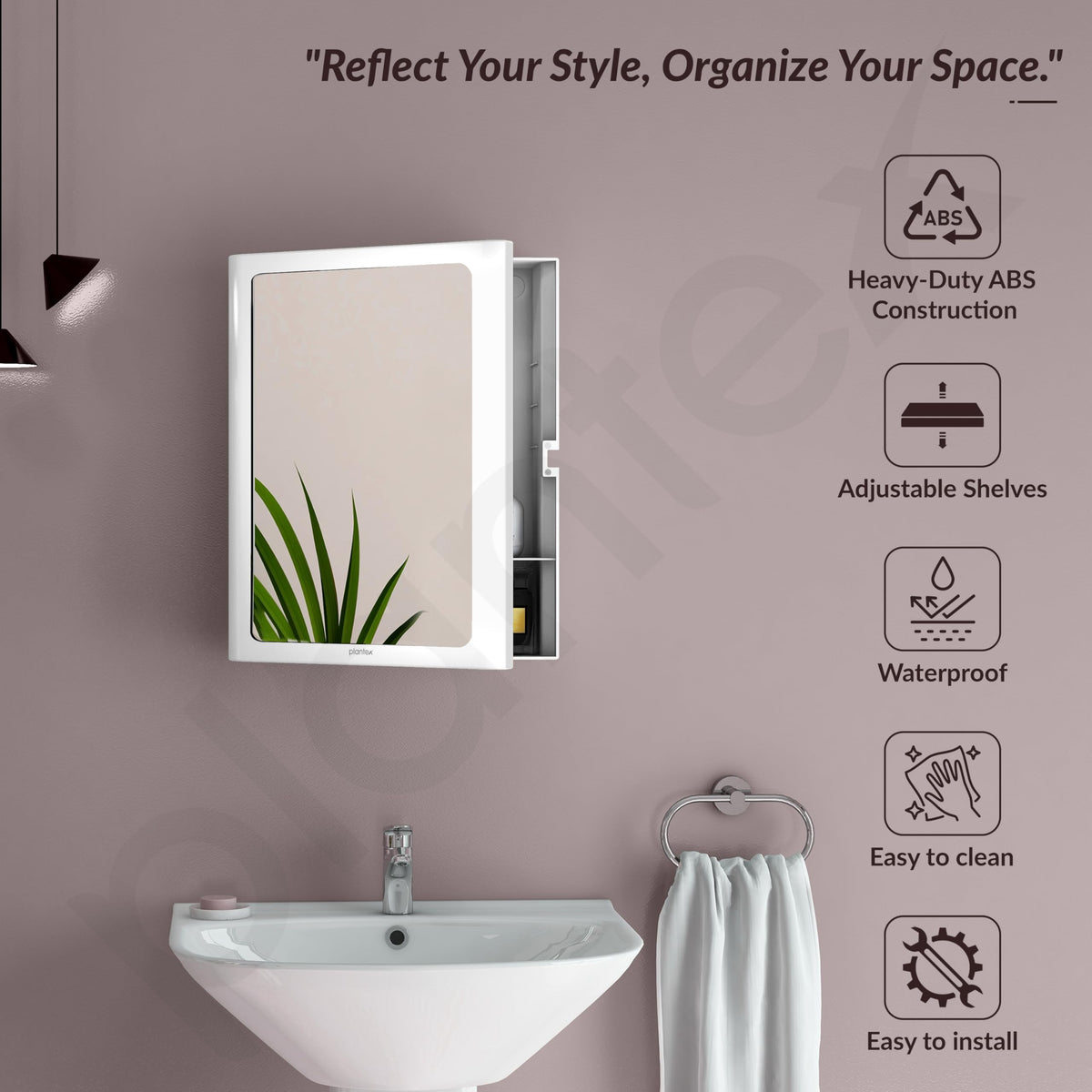 Plantex Bathroom Cabinet with Mirror/ABS Bathroom Storage Cabinet/Mirror Cabinet for Wall/Mirror with Storage for Bathroom(14x18 Inch, White)-3