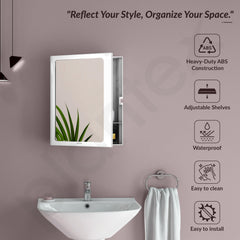 Plantex Bathroom Cabinet with Mirror/ABS Bathroom Storage Cabinet/Mirror Cabinet for Wall/Mirror with Storage for Bathroom(14x18 Inch, White)-3