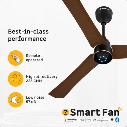 atomberg Renesa Halo Smart Alexa Enabled 1200mm BLDC Ceiling Fan with Remote | BEE 5 star | High Air Delivery | Low noise | LED Speed Indicator | Sleek Design | | 3 Year Warranty| Matte Brown & Black