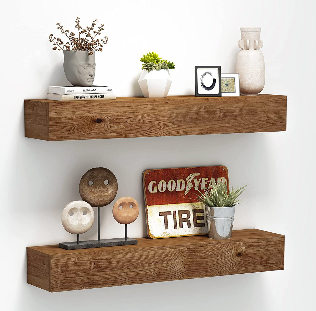 Wood Wall Floating Shelves - Rustic Shelf for Wall Décor Shelf Handmade (Light Walnut, 24 Inch)