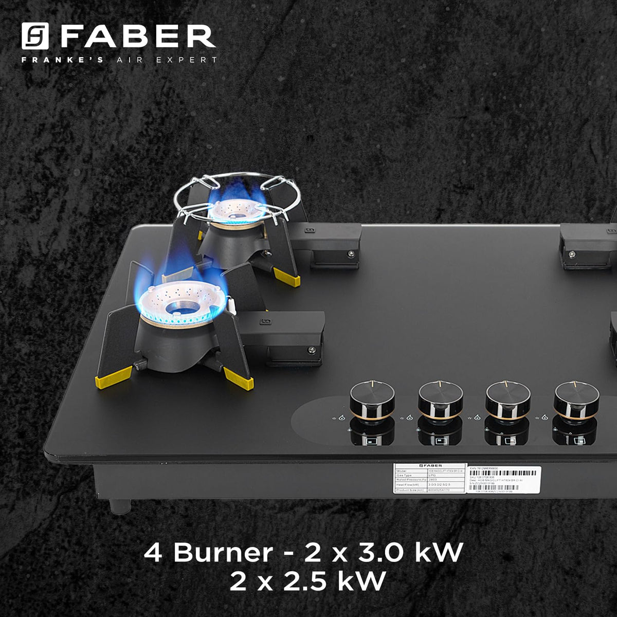 Faber Liftable Burners Hob - 80cm Black Glass| Auto Ignition| FFD| Cast Iron Pan Support| Premium Knobs| 1Yr Comprehensi