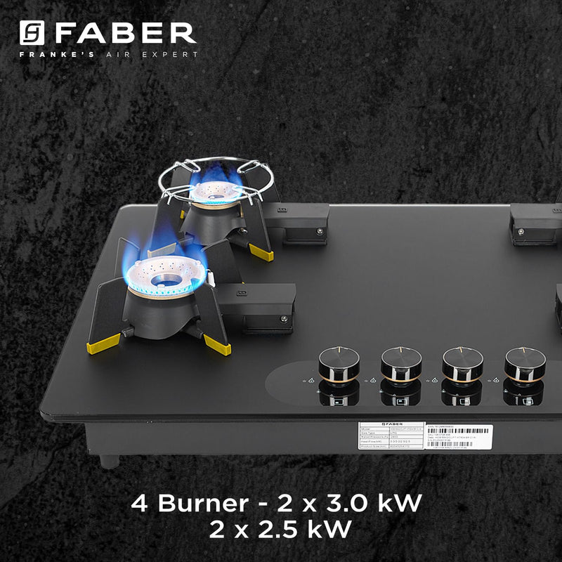 Faber Liftable Burners Hob - 80cm Black Glass| Auto Ignition| FFD| Cast Iron Pan Support| Premium Knobs| 1Yr Comprehensi
