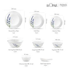 La Opala, Novo Collection, Opal Glass Dinner Set 35 pcs, English Lavender, White