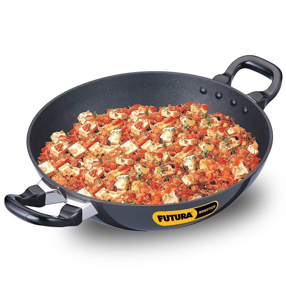 Hawkins Futura 1.5 Litre Deep Fry Pan, Non Stick Kadai with Stainless Steel Lid, Round Bottom Kadhai, Small Non Stick Kadai, Black (NK15S)