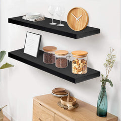 Floating Sheesham Wood Shelves 17 inch Modern Decorative Wall Shelves with Large Storage for Bedroom, Bathroom,