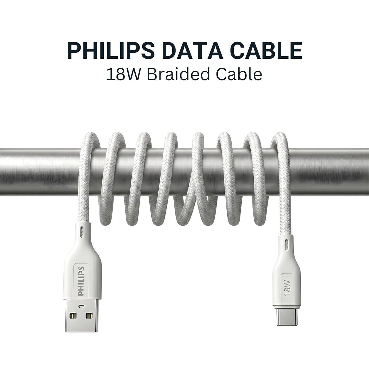 Philips DLC4150AW/94 18W Type-A to Type-C Fast Charging Cable (1.5m, Bright White)