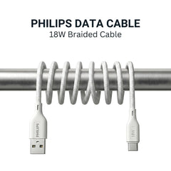 Philips DLC4150AW/94 18W Type-A to Type-C Fast Charging Cable (1.5m, Bright White)