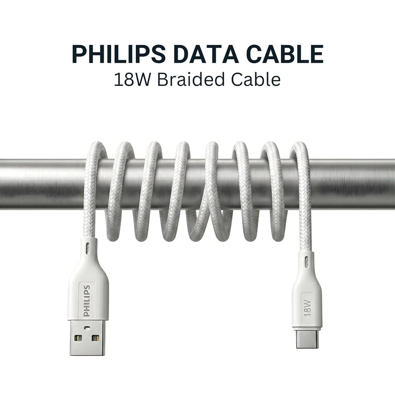Philips DLC4150AW/94 18W Type-A to Type-C Fast Charging Cable (1.5m, Bright White)