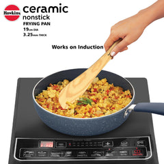 Hawkins Ceramic Nonstick Frying Pan, 19 cm Diameter, Induction Fry Pan with Glass Lid, Granite Omlette Egg Pan (ICF19G)