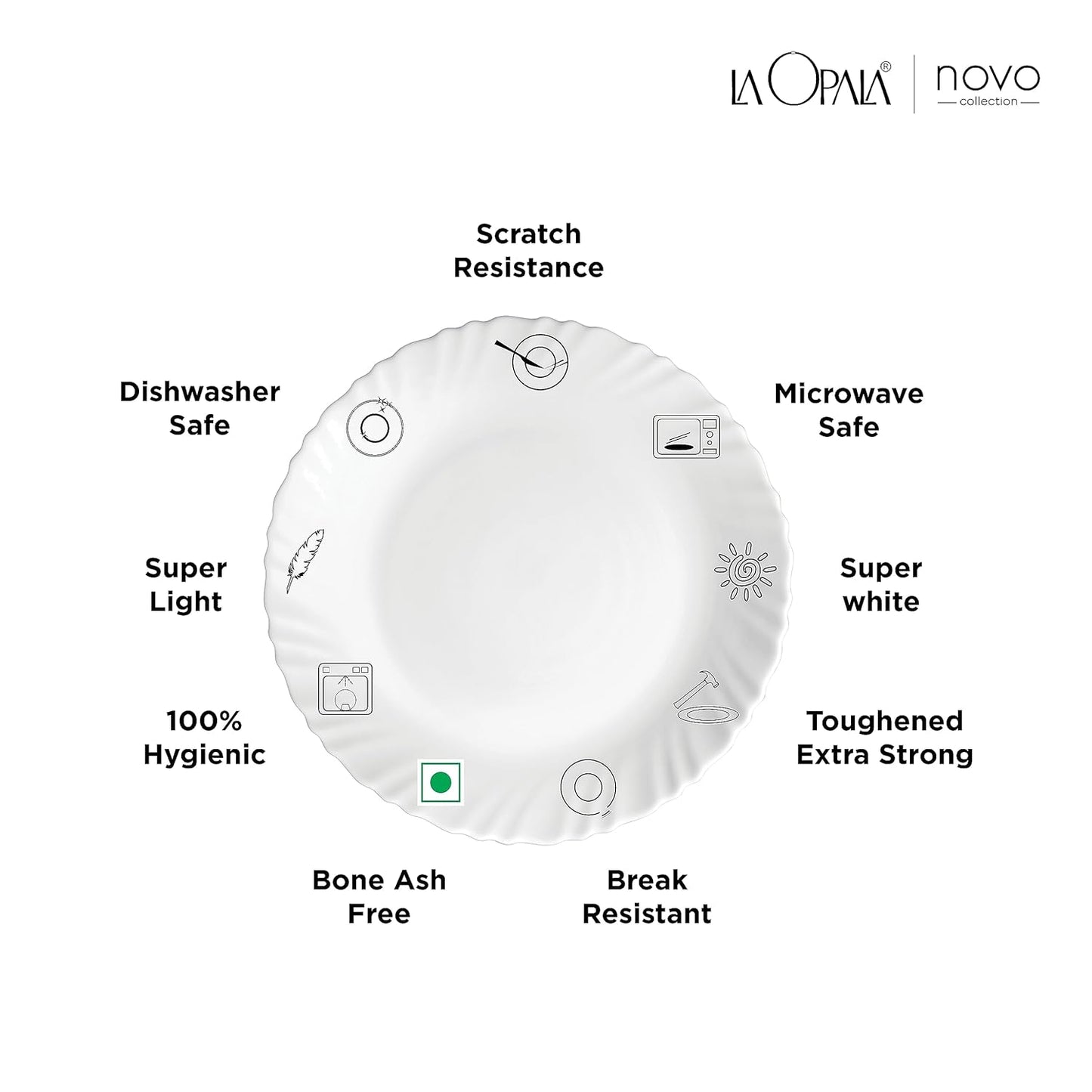 La Opala, Novo Collection Opal Glass Crockery | Cup Lily, Set of 6 | Radiant Curves, 150 ml | for Tea & Coffee | Microwave Safe | 100% Vegetarian | Toughened Extra Strong | Super Light | Super White