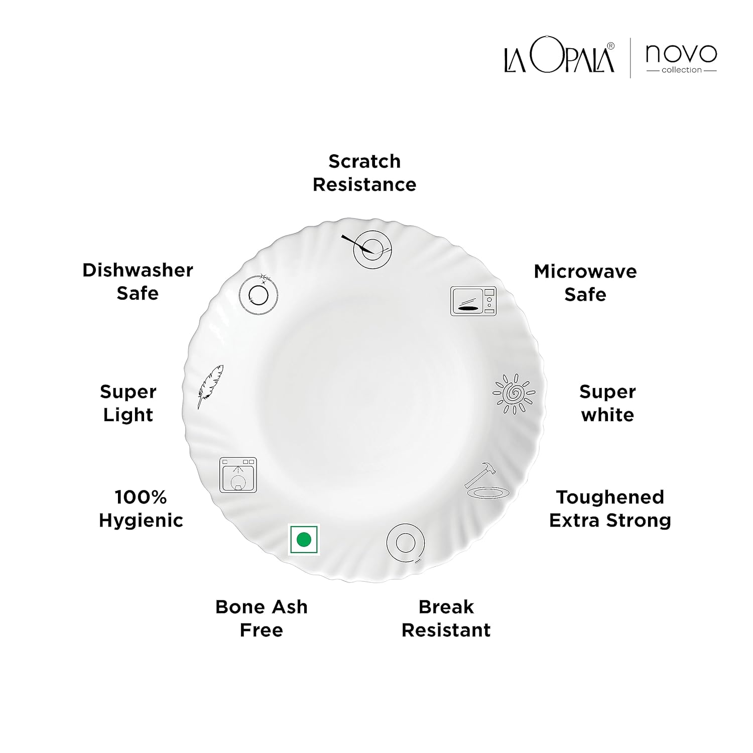 La Opala, Novo Collection Opal Glass Crockery | Cup Lily, Set of 6 | Radiant Curves, 150 ml | for Tea & Coffee | Microwave Safe | 100% Vegetarian | Toughened Extra Strong | Super Light | Super White