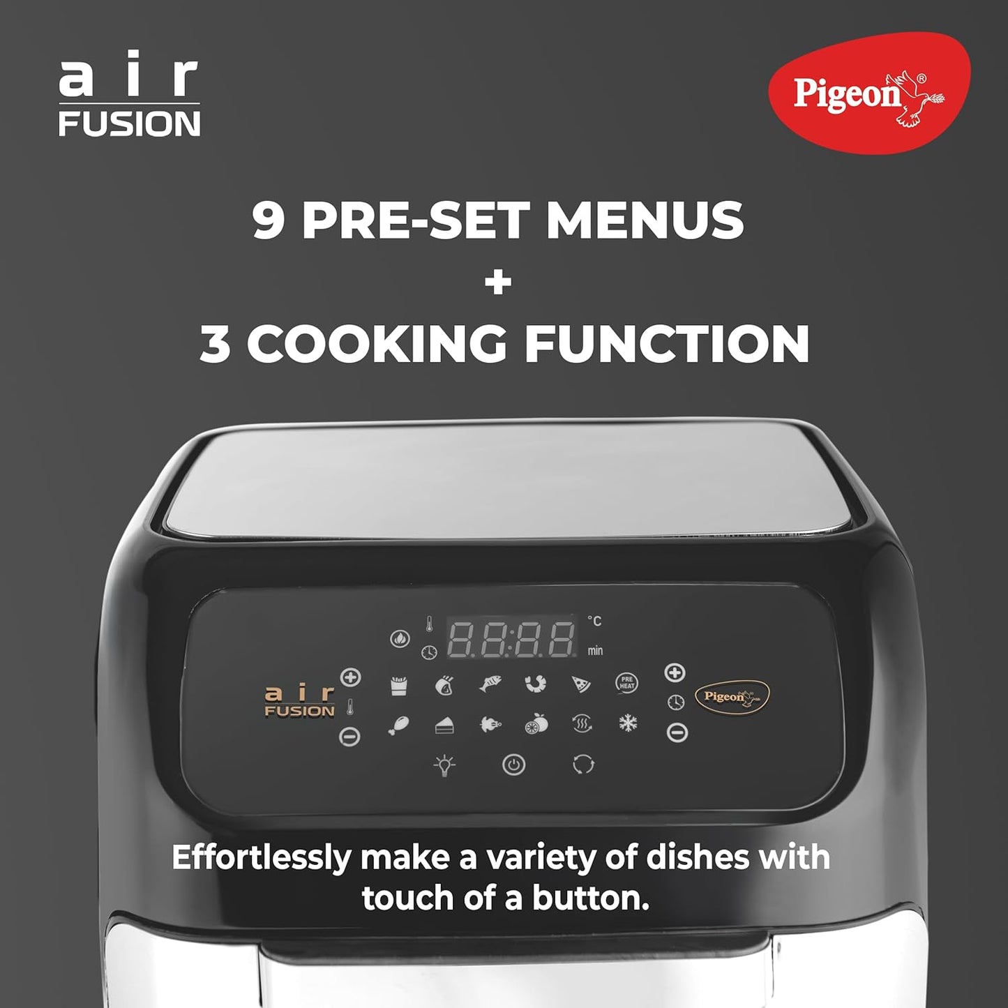 Pigeon by Stovekraft Air Fryer Oven 12L | 1800W | 2-in-1 Appliance - AirfryerOTG | Digital Touchscreen | 9 Preset Menu | Air Fry, Bake, Broil, Toast, Defrost (Black) | With Rotisserie | 7 Accessories