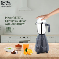 Morphy Richards Icon Superb 750 Watts Mixer Grinder| 4 Stainless Steel Mixer Jars Including Juicer Jar| 3-Speed Control With Pulse Effect Mixie| 1-Yr Warranty By Brand| Dark Grey