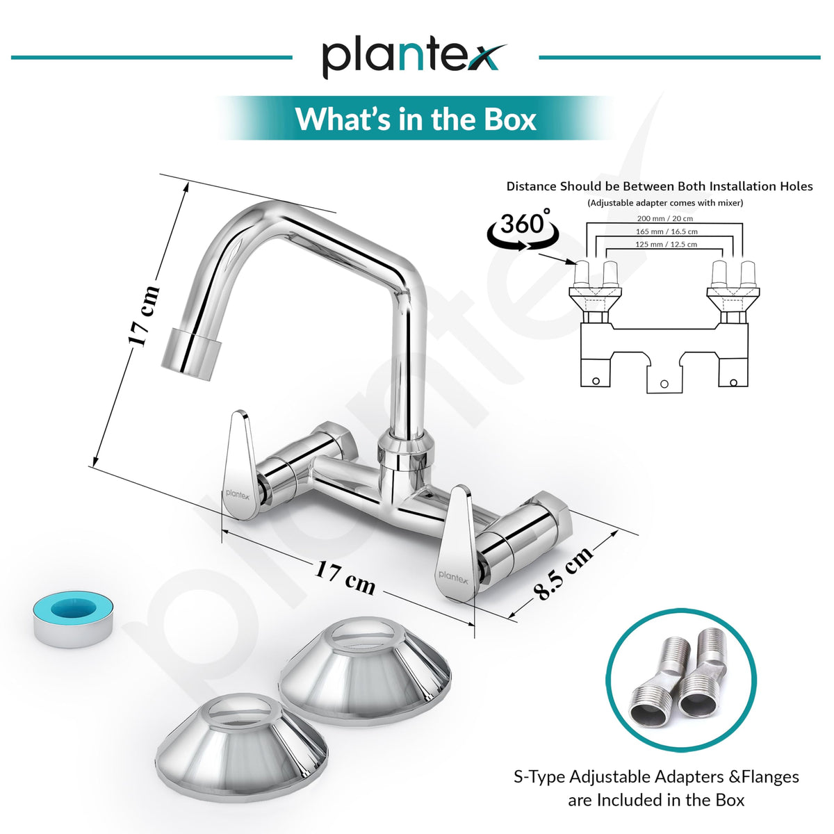 Plantex Pure Brass Sink Mixer Tap Hot and Cold/Kitchen Sink Tap/Water Mixer Tap for Kitchen Sink with Brass Wall Flange and Teflon Tape- 7 Year Warranty by Plantex (LEA-714 -Chrome)-3