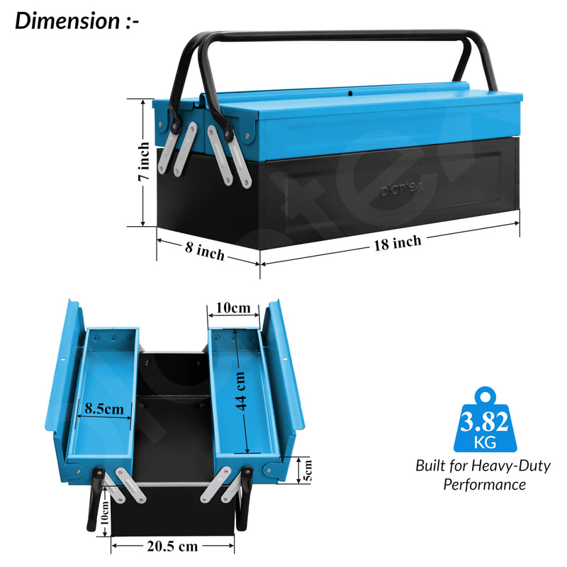 Plantex 18 Inch Metal Tool Box/Empty Tool Kit Box With Large Capacity & Strong Handle/3 Layer Compartment Tools Box for Home Use/Tool Organizer for Essential Tools - (Blue & Black)-3