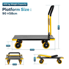 Corvids 400 Kg Heavy-Duty Folding Metal Hand Platform Trolley/Truck | 2-Year Warranty | Portable & Compact Industrial Dolly Cart with 360 Rotating Wheels for Home, Office & Warehouse Use