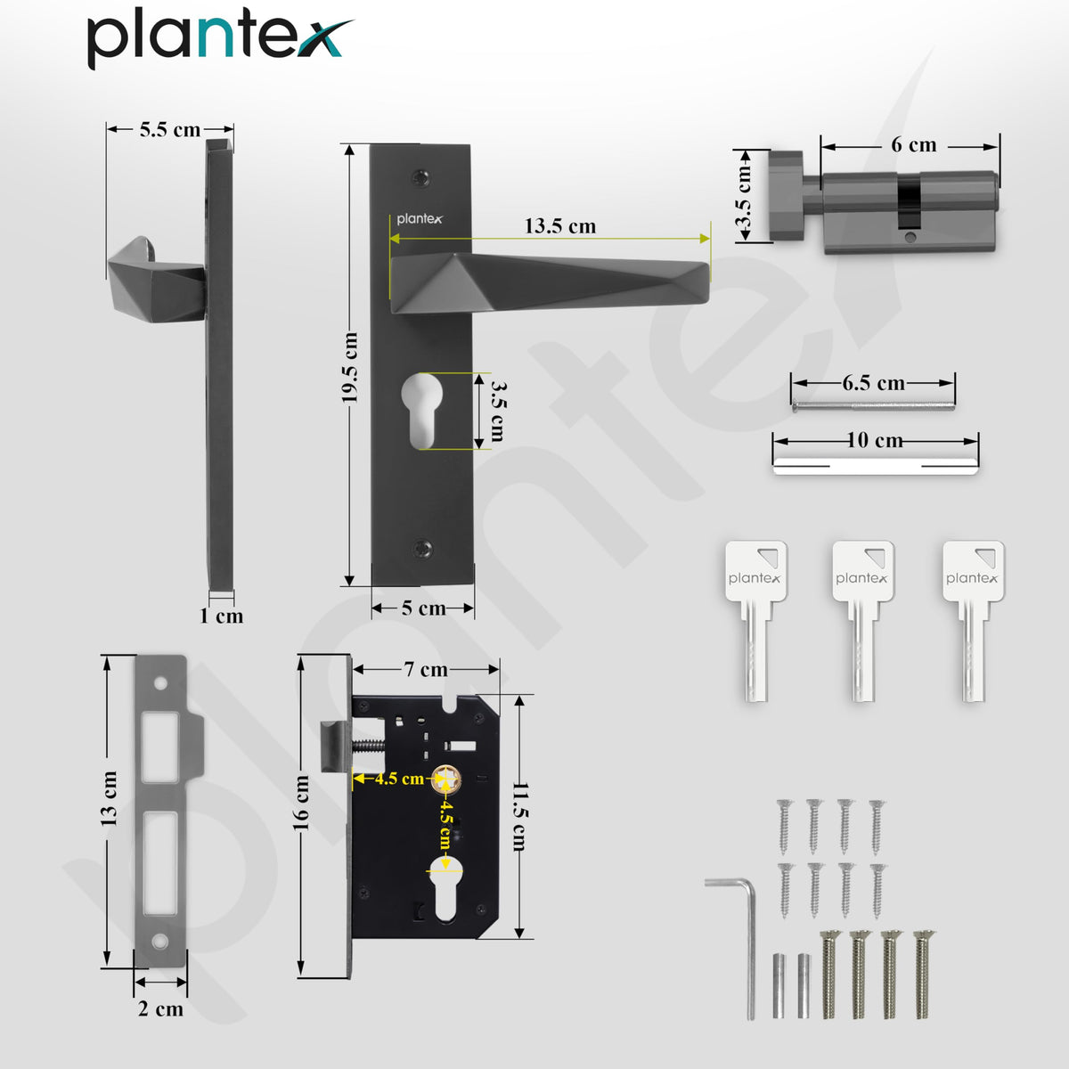Plantex Door Lock for Home /6-Lever Lock Mechanism with 3 Years of Warranty/Heavy-Duty Door Lock Handle Set with 3 Keys, Brass Lock Body & Cylinder - (8129-Grey)-6