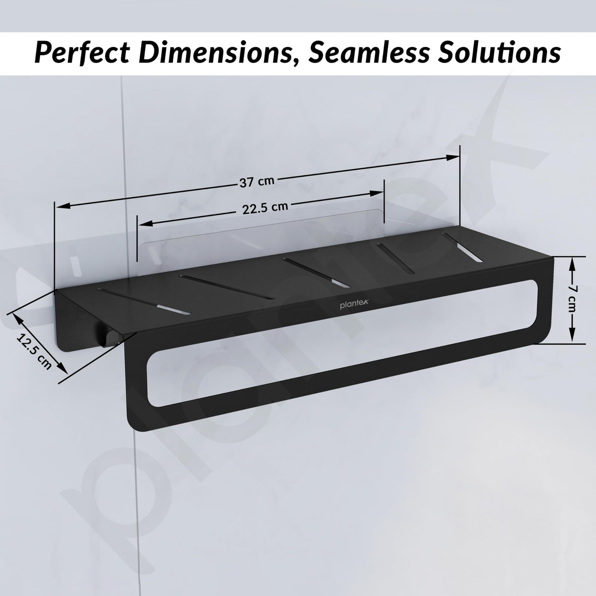 Plantex Alloy Steel No Drill Bathroom Organiser/Self Adhesive Wall Mount Multipurpose Shelf/Rack/Towel Rod/Hooks for Bathroom - Pack of 1 (15 x 5 Inch, Black)-2