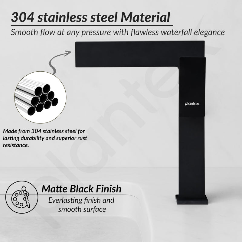 Plantex Single Lever Basin Mixer Tap/Brass Pillar Tap for Wash Basin/Hot and Cold Water Tap for Basin - (7877-Black)-3