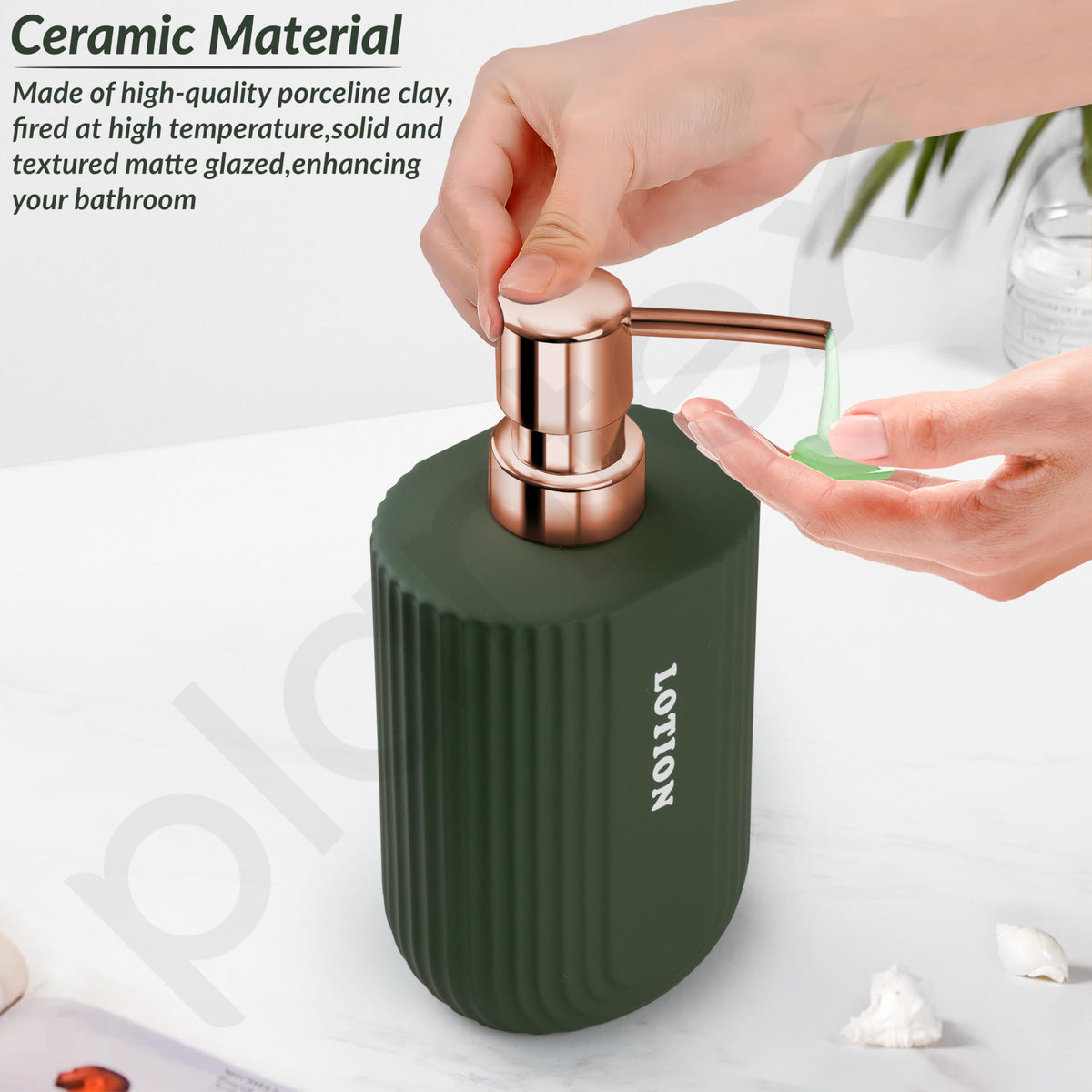Plantex Ceramic Bathroom Set - Soap Holder for Bathroom/Liquid Soap Dispenser/Tumbler Holder/Toothbrush Holder - 3 Pcs Set (Model APS-NZBA-422)-4