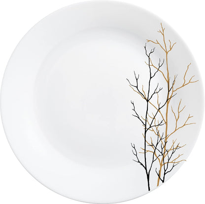 La Opala Diva Ivory Collection Opal Glass Crockery | for Family of 6 | Dinner Set 27 pcs Golden Fall | Plates & Bowls for Dining | Microwave Safe | 100% Vegetarian | Extra Strong | Light & White