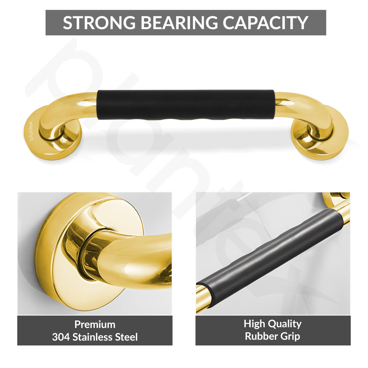 Plantex 304 Stainless Steel Grab Bar for Toilet with Grip/13 inch Anti-Slip Handle for Bathroom Support - Pack of 2 (Gold & Black)-3