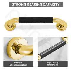 Plantex 304 Stainless Steel Grab Bar for Toilet with Grip/13 inch Anti-Slip Handle for Bathroom Support - Pack of 2 (Gold & Black)-3