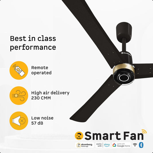 atomberg Renesa Elite Smart 1200mm Voice Enabled BLDC Ceiling Fan with Remote Control | BEE 5 star | High Air Delivery with Moonbeam LED Light | Designer Fan | 5 Year Warranty | Earth Brown