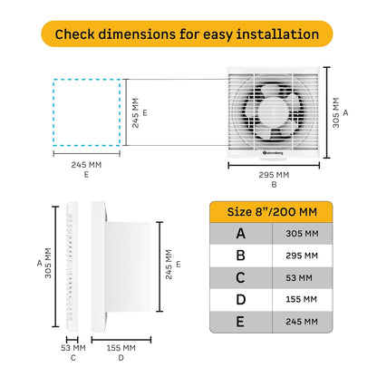 atomberg Efficio Exhaust Fan 200mm (8 Inches) | BLDC Motor | 20W | Low Noise | 1600 RPM | Ideal for Bathroom,Kitchen | Easy to Clean | Installation-Square Cut (245mm) | 2 Years Warranty (Gloss White)