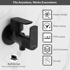 Plantex Angle Valve 2 in 1 with Brass Spindle/Two Way Angle Cock Tap with Wall Flange & Teflon Tape/Anglular Tap for Bathroom- Pack of 1 (Saga, Black)-2