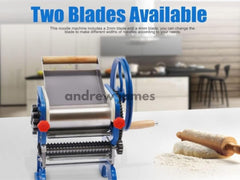 ANDREW JAMES Manual Commercial Heavy-Duty Manual Noodle Maker Machine with Dual 2mm & 4mm Stainless Steel Blades – Hand Crank Pasta Roller for Homemade Spaghetti & Dough Sheets