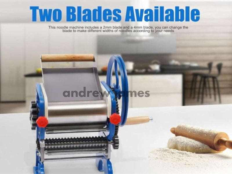 ANDREW JAMES Manual Commercial Heavy-Duty Manual Noodle Maker Machine with Dual 2mm & 4mm Stainless Steel Blades – Hand Crank Pasta Roller for Homemade Spaghetti & Dough Sheets
